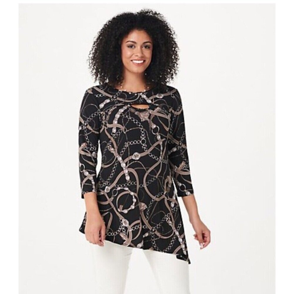Attitudes by Renee Womens Plus 1X Petite Como Jersey Tunic Top Keyhole Neck